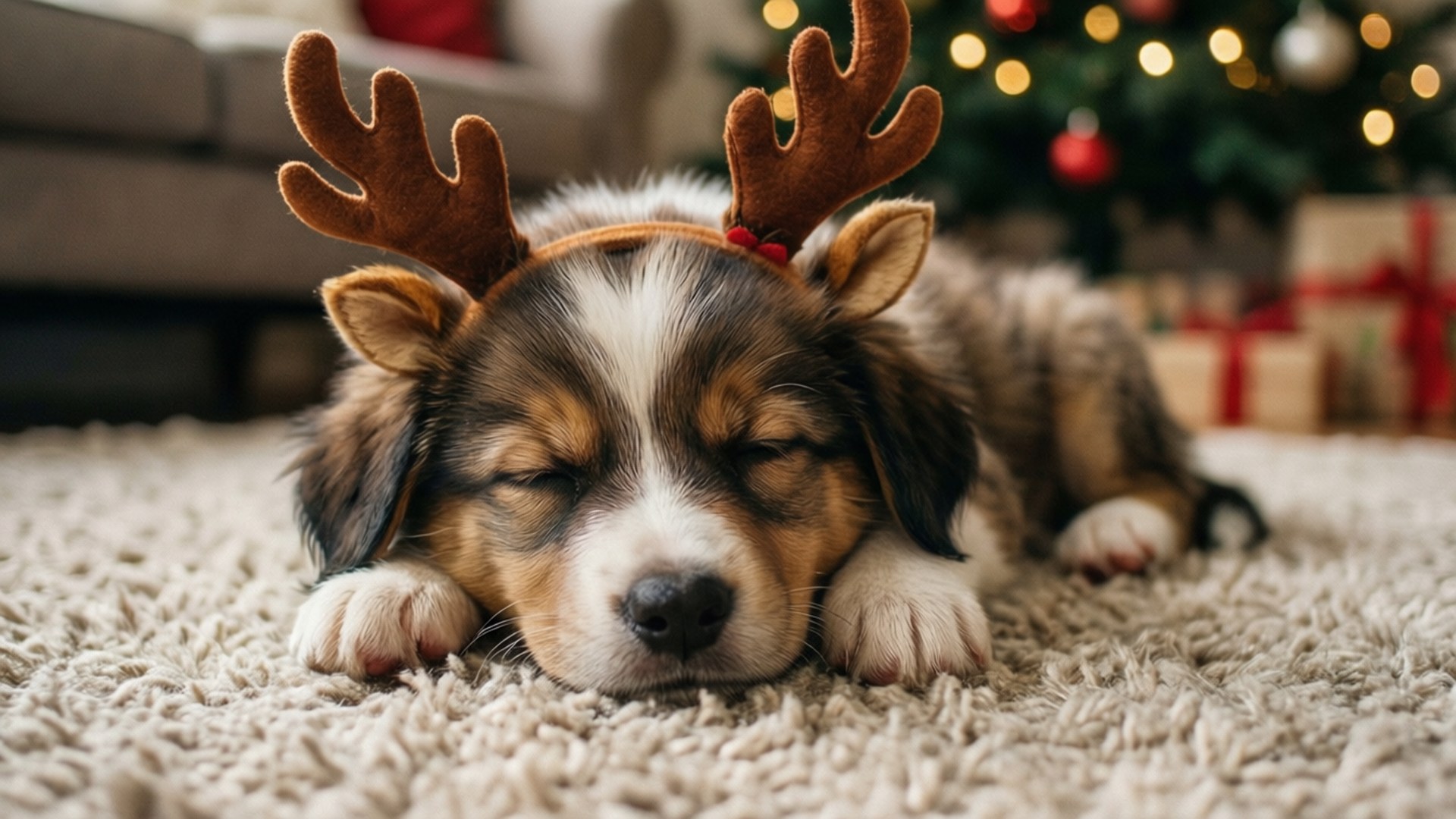 Uyuyan Boynuzlu Köpek Yavrusu Duvar Kağıdı