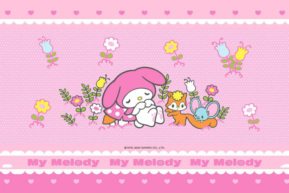 Uyuyan My Melody Çiçeklerle Masaüstü Duvar Kağıdı