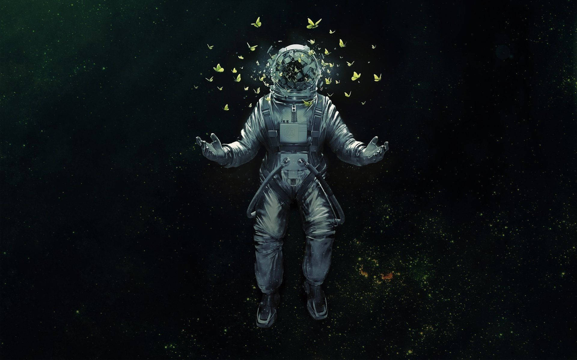 Uzay Estetiği Astronot ve Kelebekler Duvar Kağıdı
