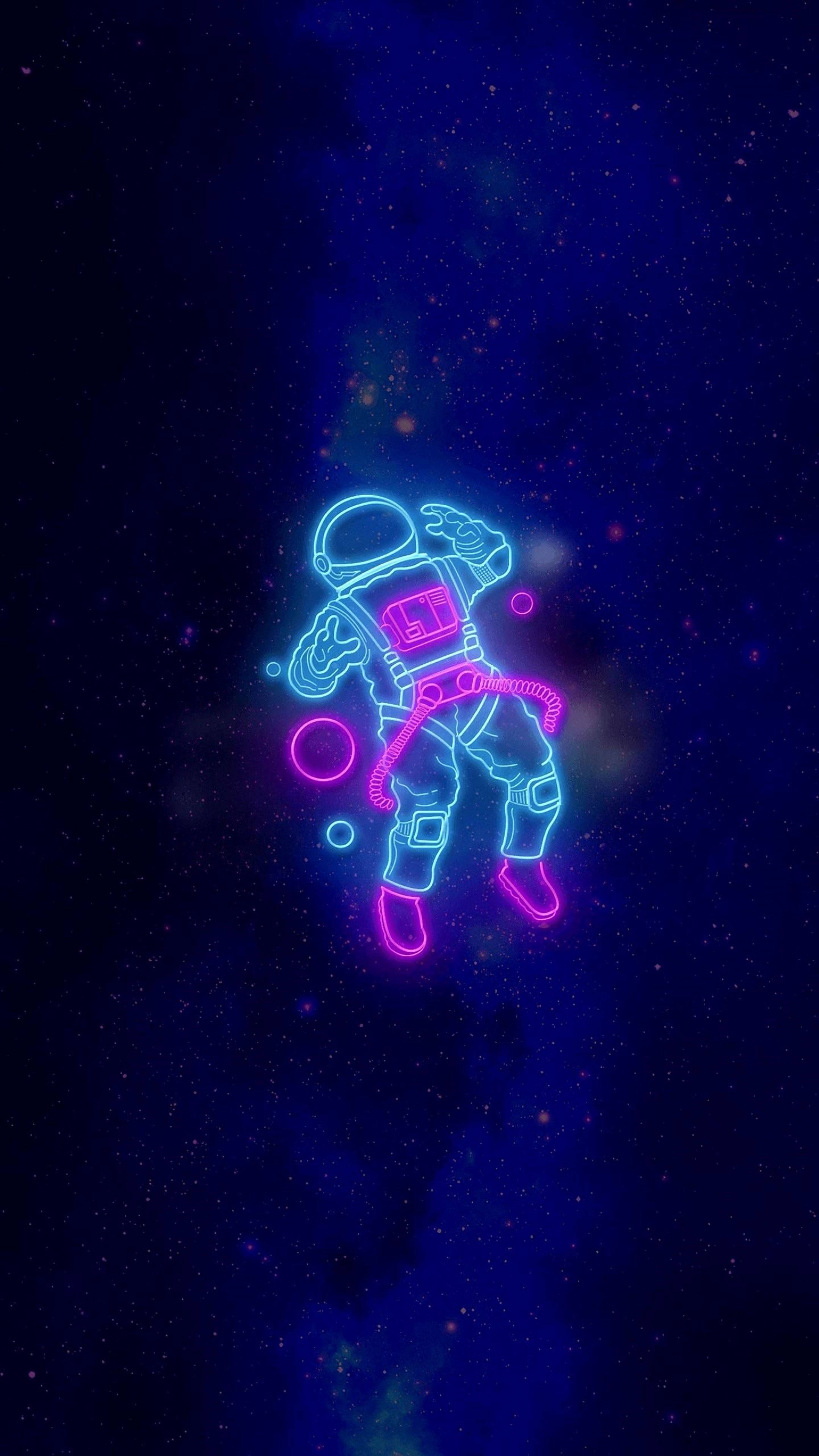 Uzayda Neon Işıklı Astronot 4K iPhone Duvar Kağıdı