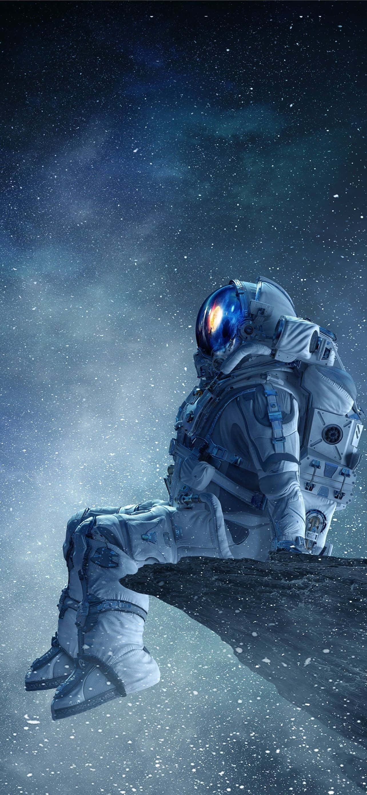 Uzayda Uçurum Kenarında Astronot iPhone Duvar Kağıdı
