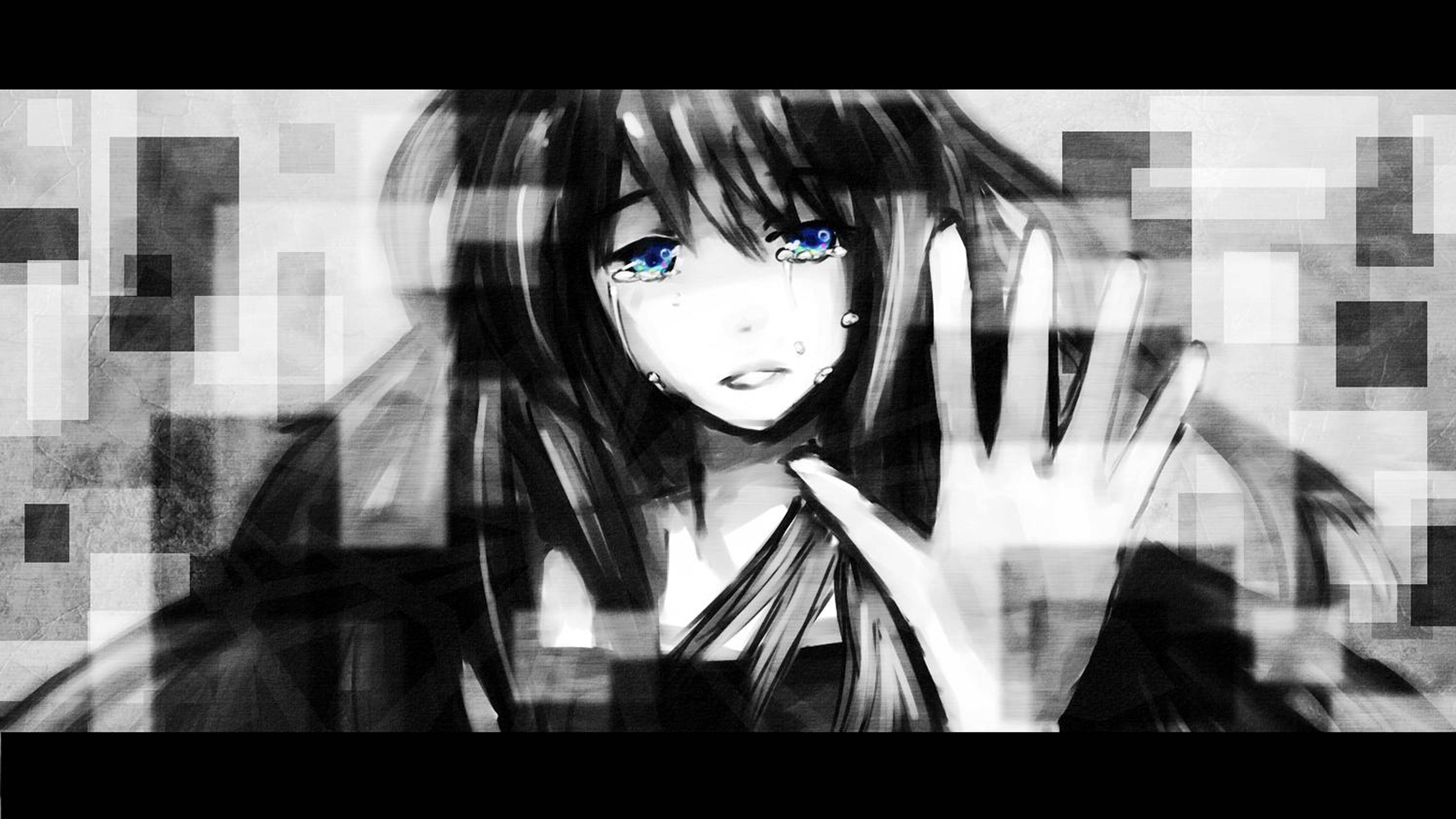 Üzgün Anime 4K Ağlayan ve Elini Kaldıran Kız Duvar Kağıdı