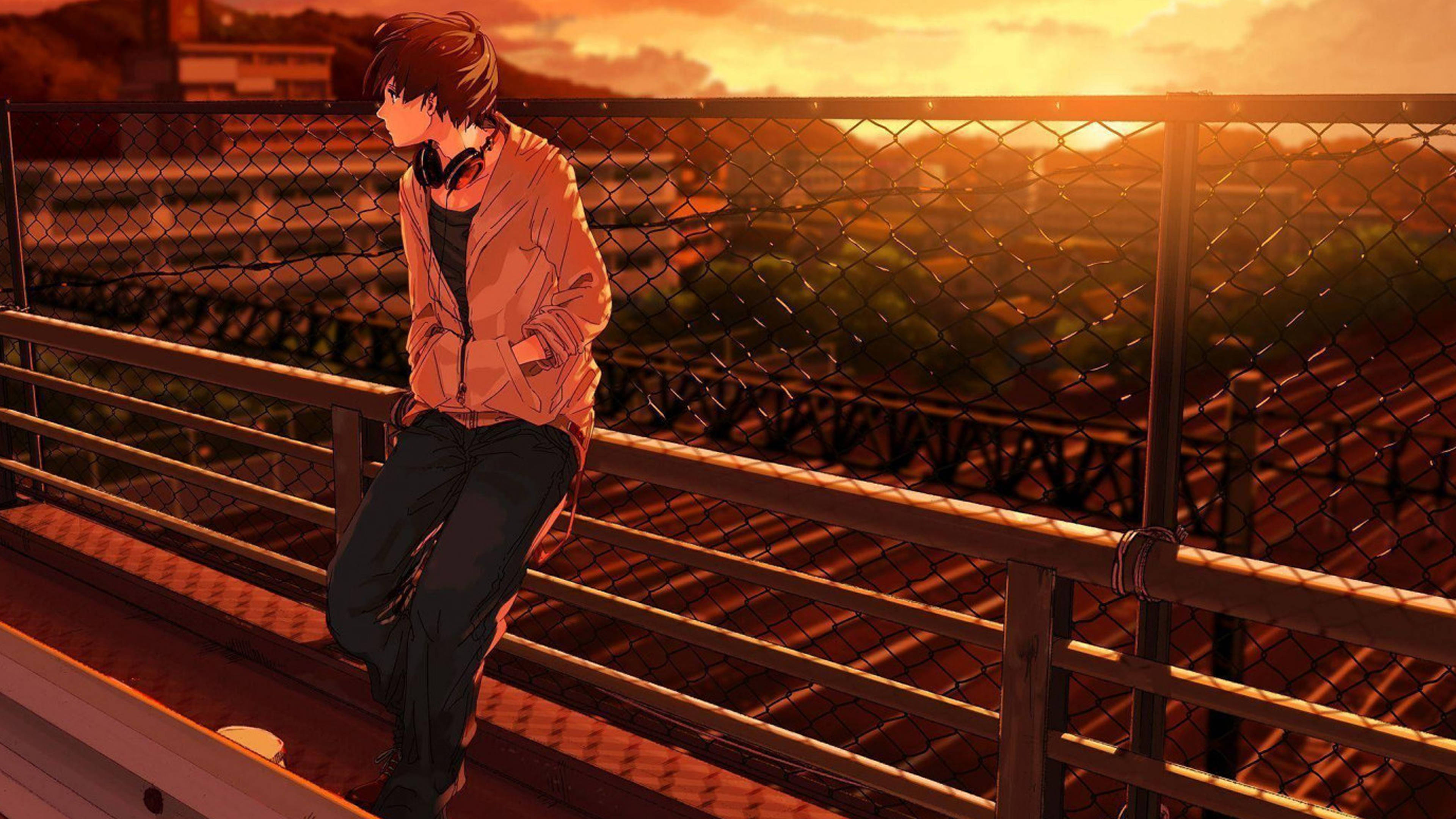Üzgün Anime 4K Kulaklıklı Çocuk Duvar Kağıdı