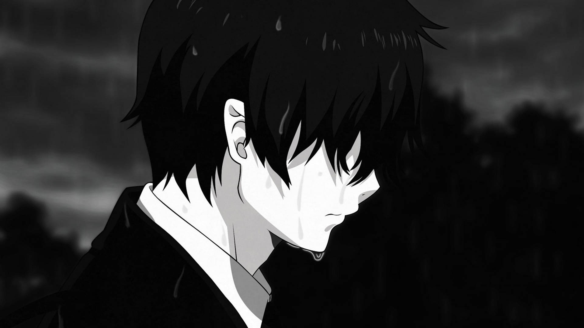 Üzgün Anime 4k Yağmurda Ağlayan Adam — Üzgün anime GIF Duvar Kağıdı