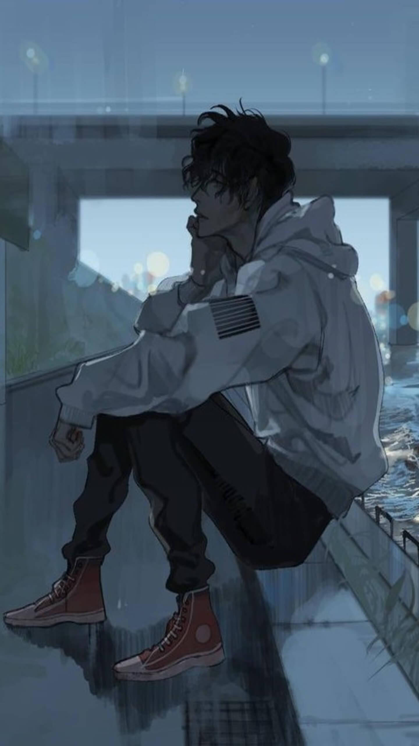 Üzgün Anime Beyaz Ceket Estetiği Duvar Kağıdı