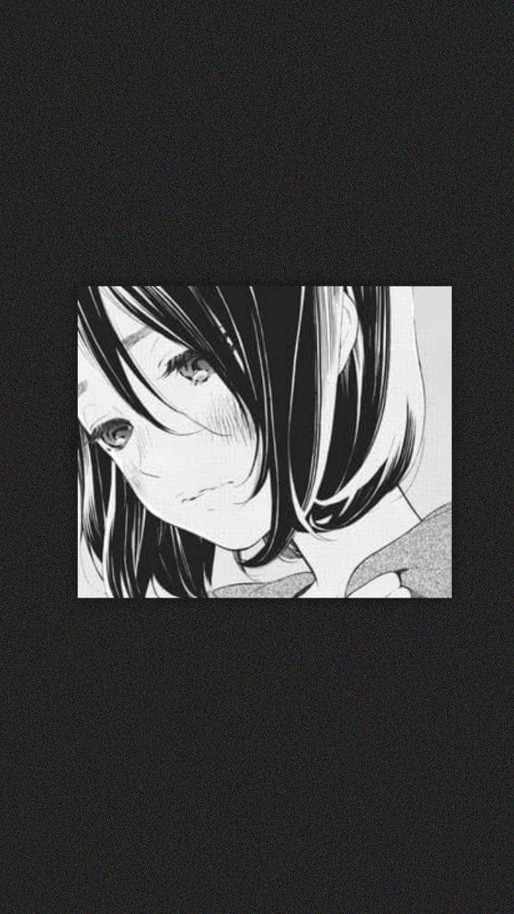 Üzgün Anime Kızı Siyah Beyaz Estetik Telefon Duvar Kağıdı