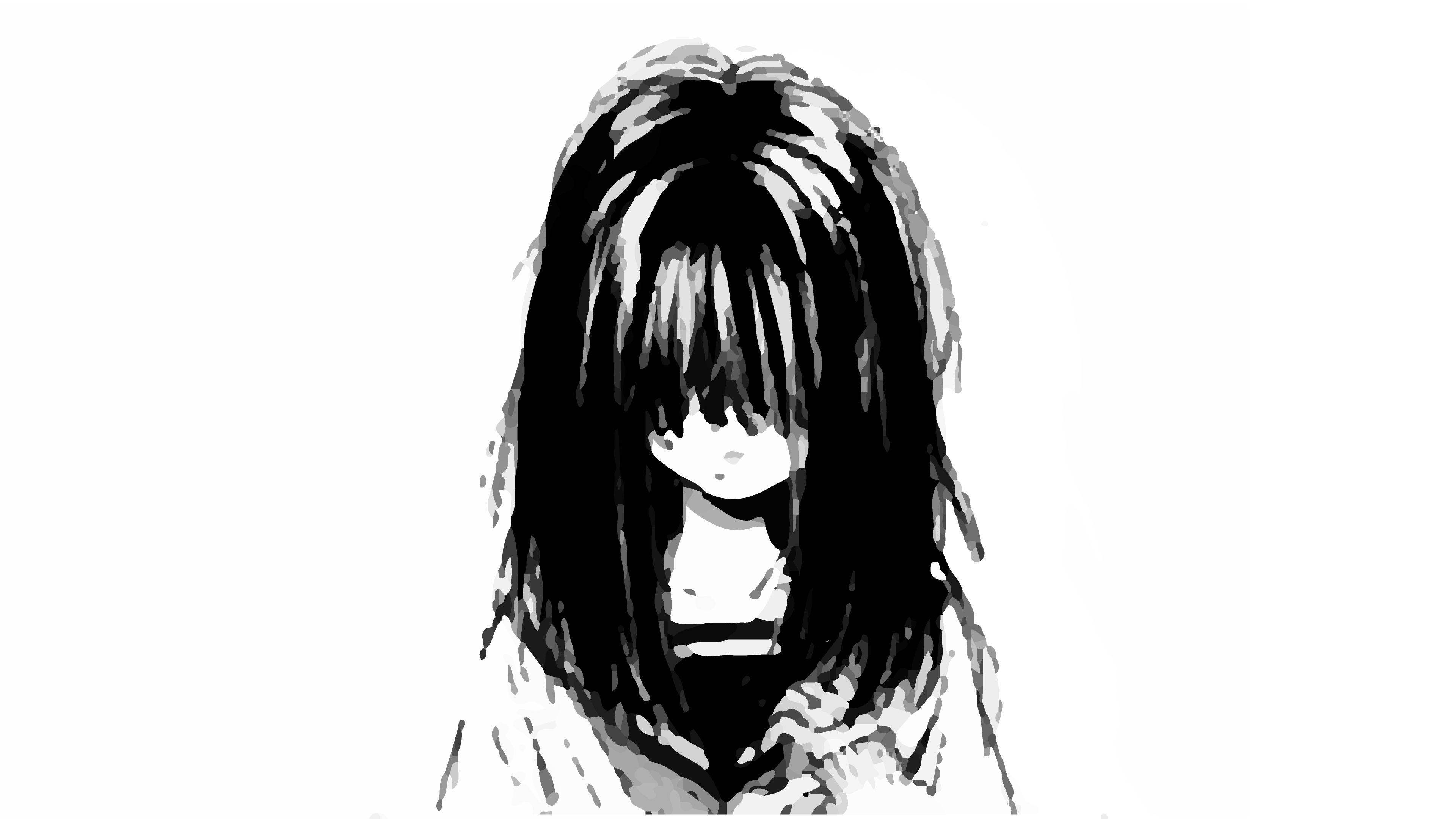 Üzgün Anime Kızı Siyah Beyaz Üniformalı Duvar Kağıdı