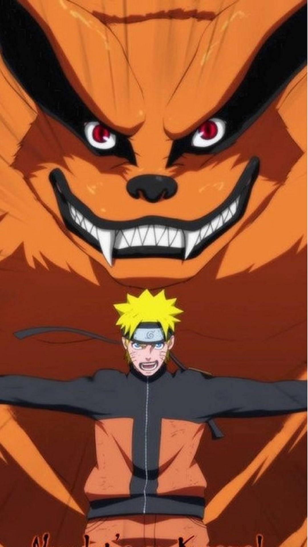 Uzumaki, Naruto'yu ve Kurama'yı Koruyor Duvar Kağıdı