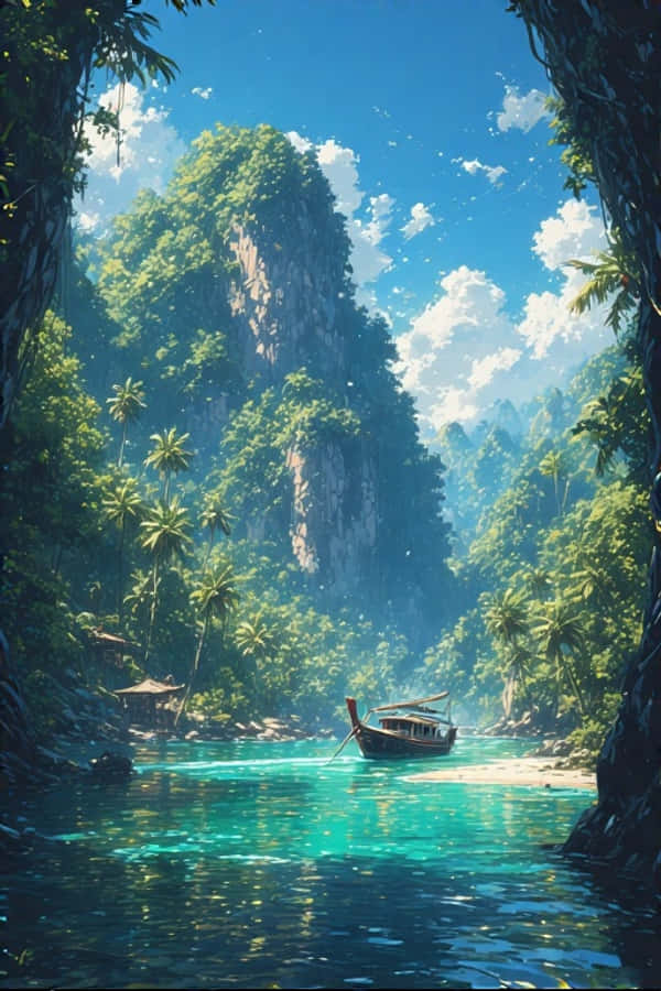 Uzun Kuyruklu Tekne ve Kireçtaşı Kayalıkları Tropikal Cennet 4K Duvar Kağıdı