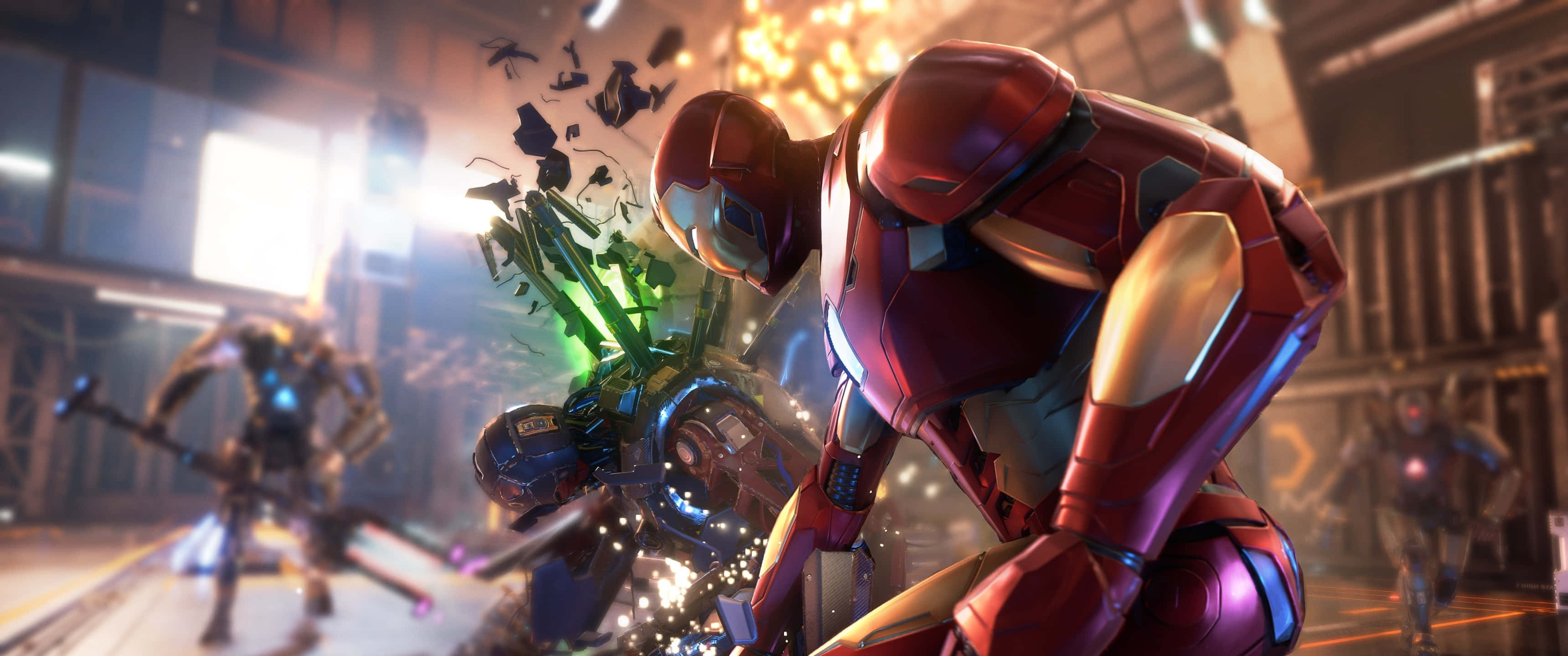 video oyunundan bir sahne, Iron Man ve diğer karakterler Duvar Kağıdı