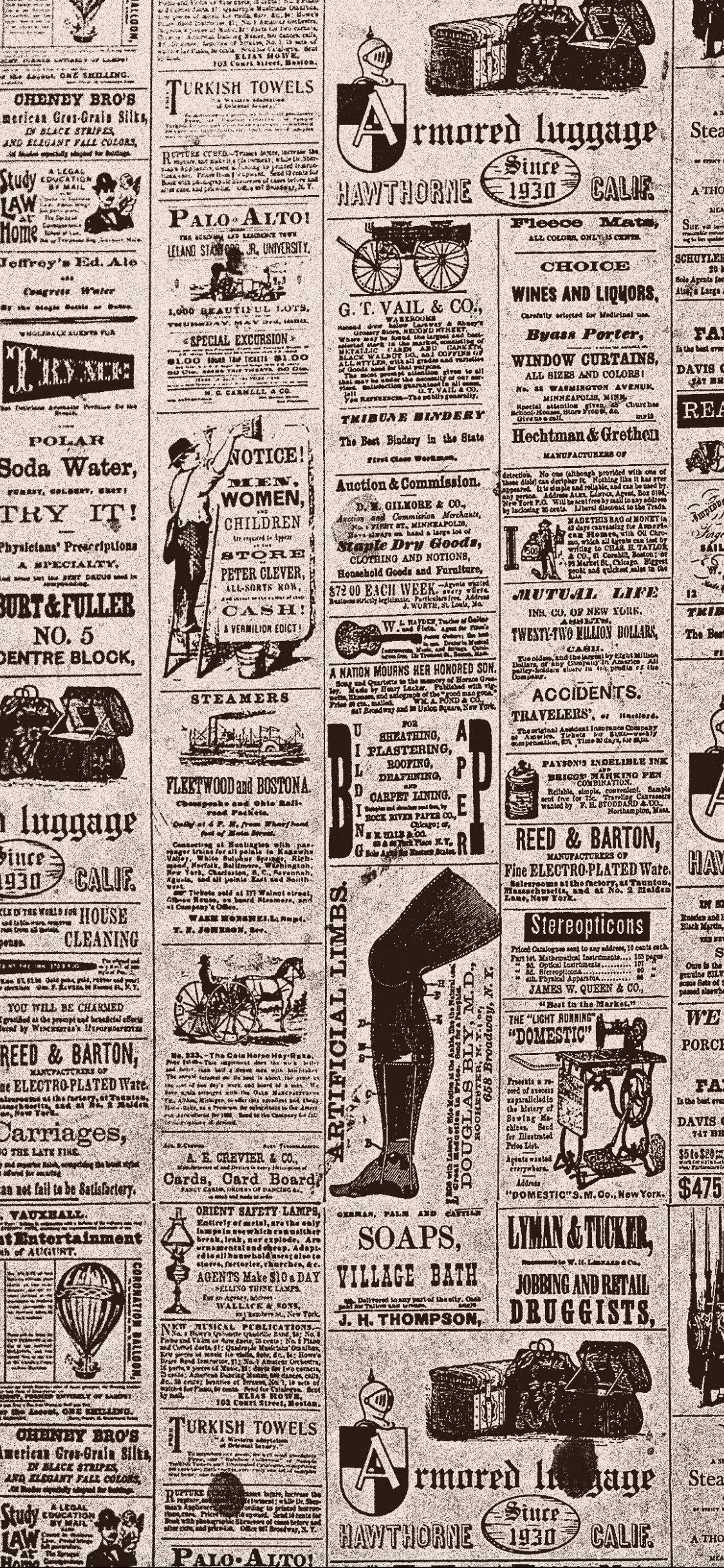 Vintage Gazete Estetiğiyle Antika Reklamlar Duvar Kağıdı