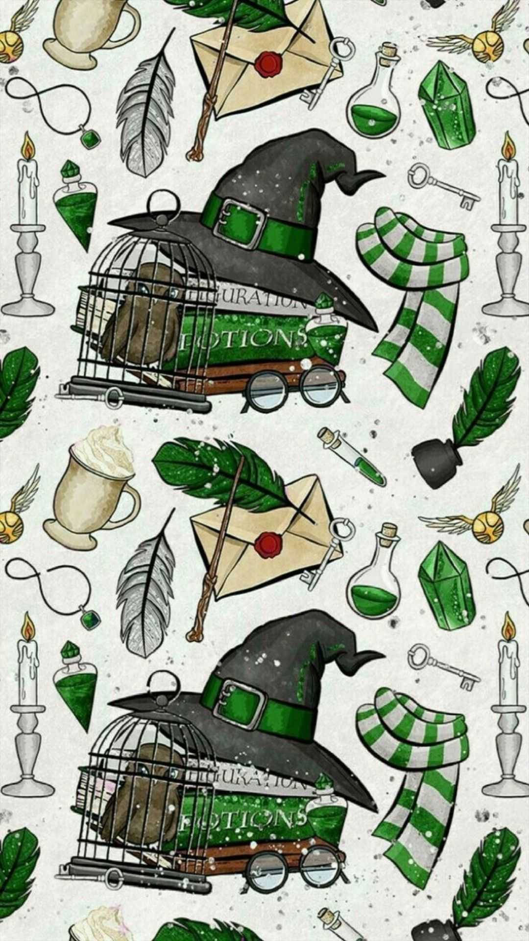 Vintage iPhone Slytherin Koleksiyonu Çıkartmaları Duvar Kağıdı