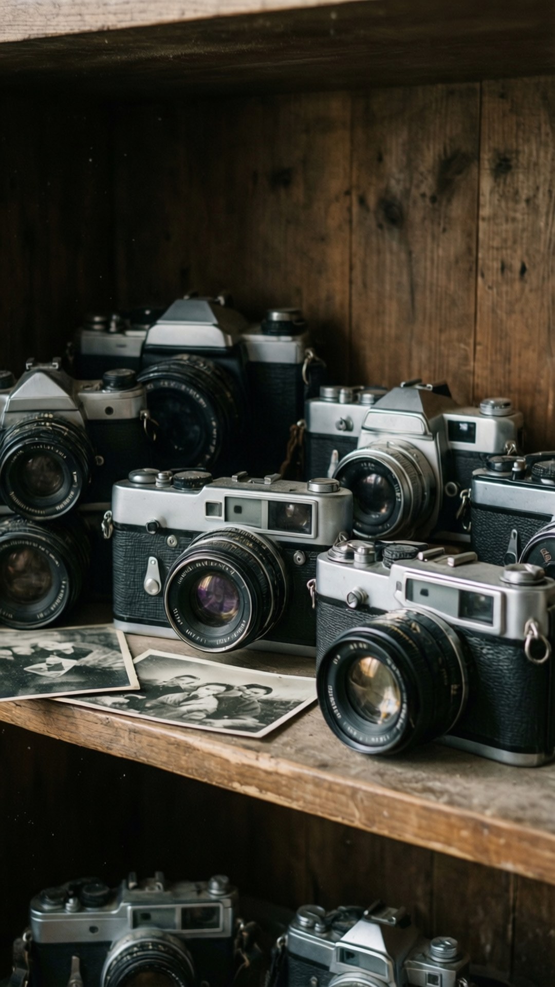 Vintage Kamera Rafı Duvar Kağıdı