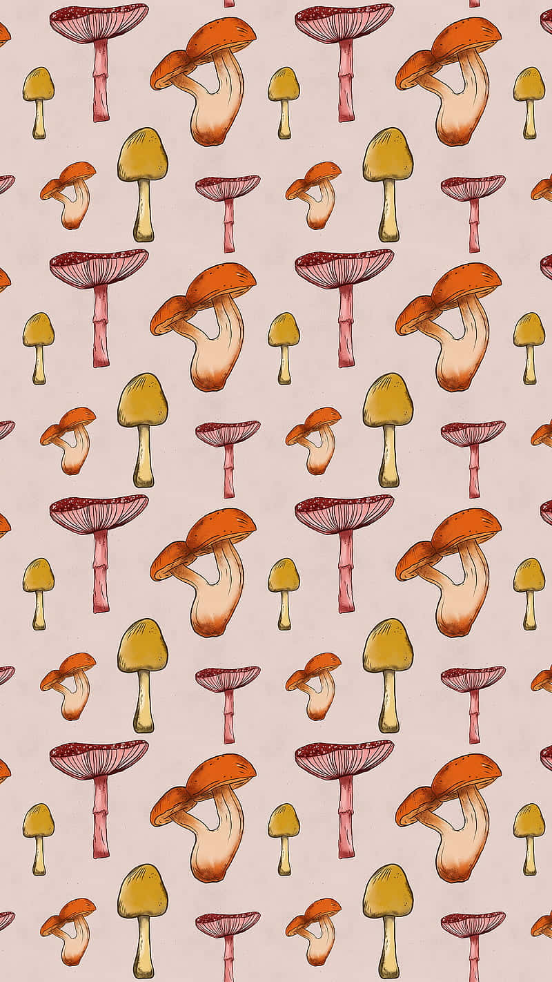Vintage Sevimli Mantar Groovy Çiçek Deseni Duvar Kağıdı
