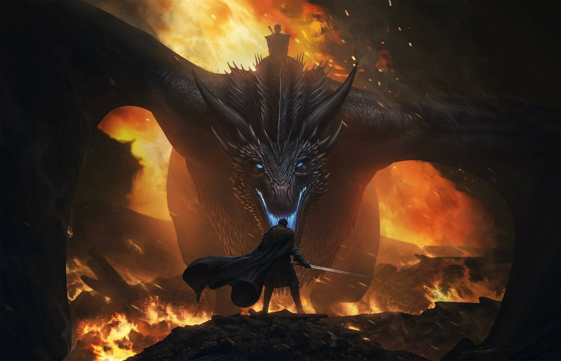 Viserion, Jon Snow ile Savaşıyor Game of Thrones — Game of thrones GIF Duvar Kağıdı
