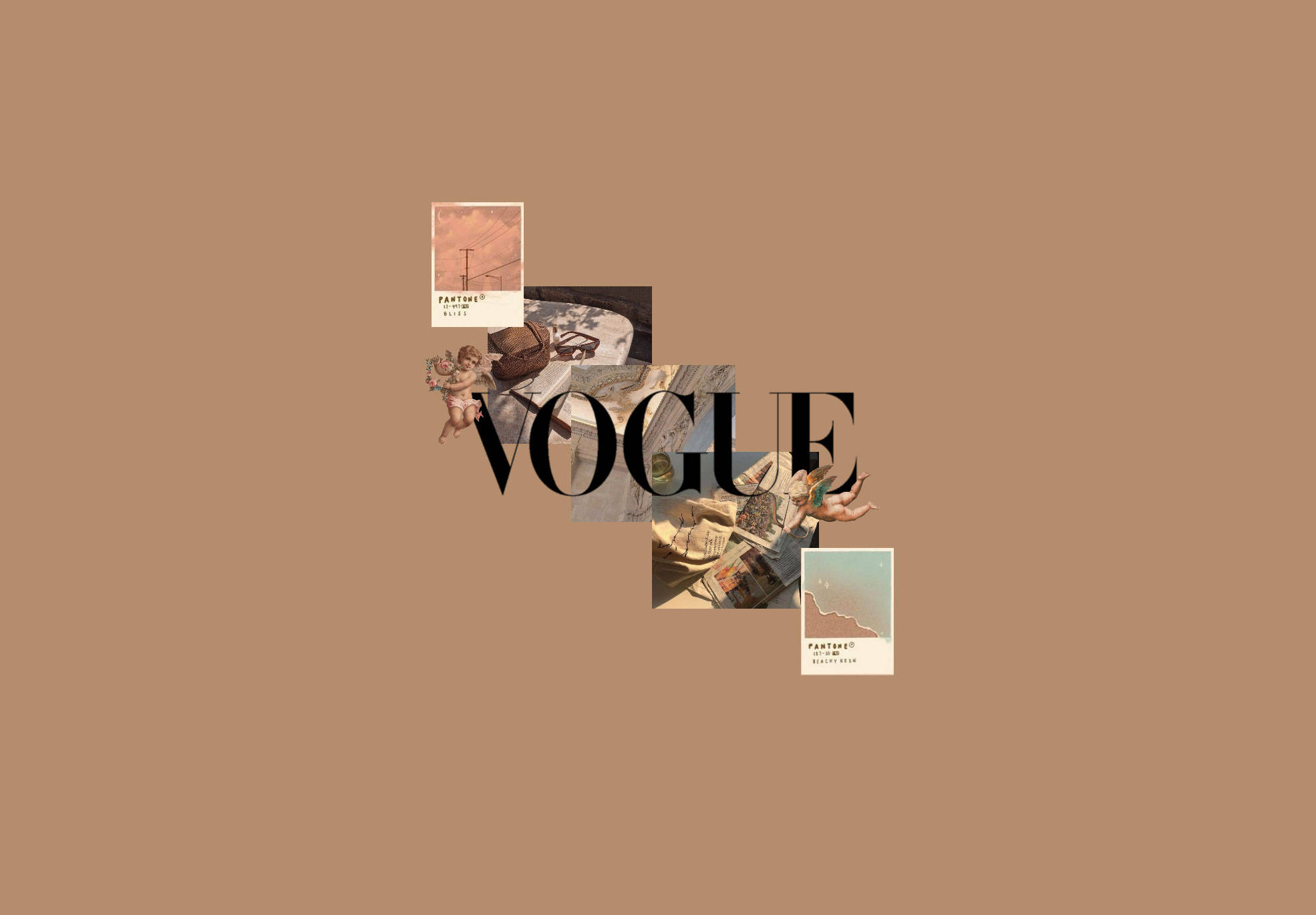 Vogue Dergisi Bej Kahve Estetiği Duvar Kağıdı