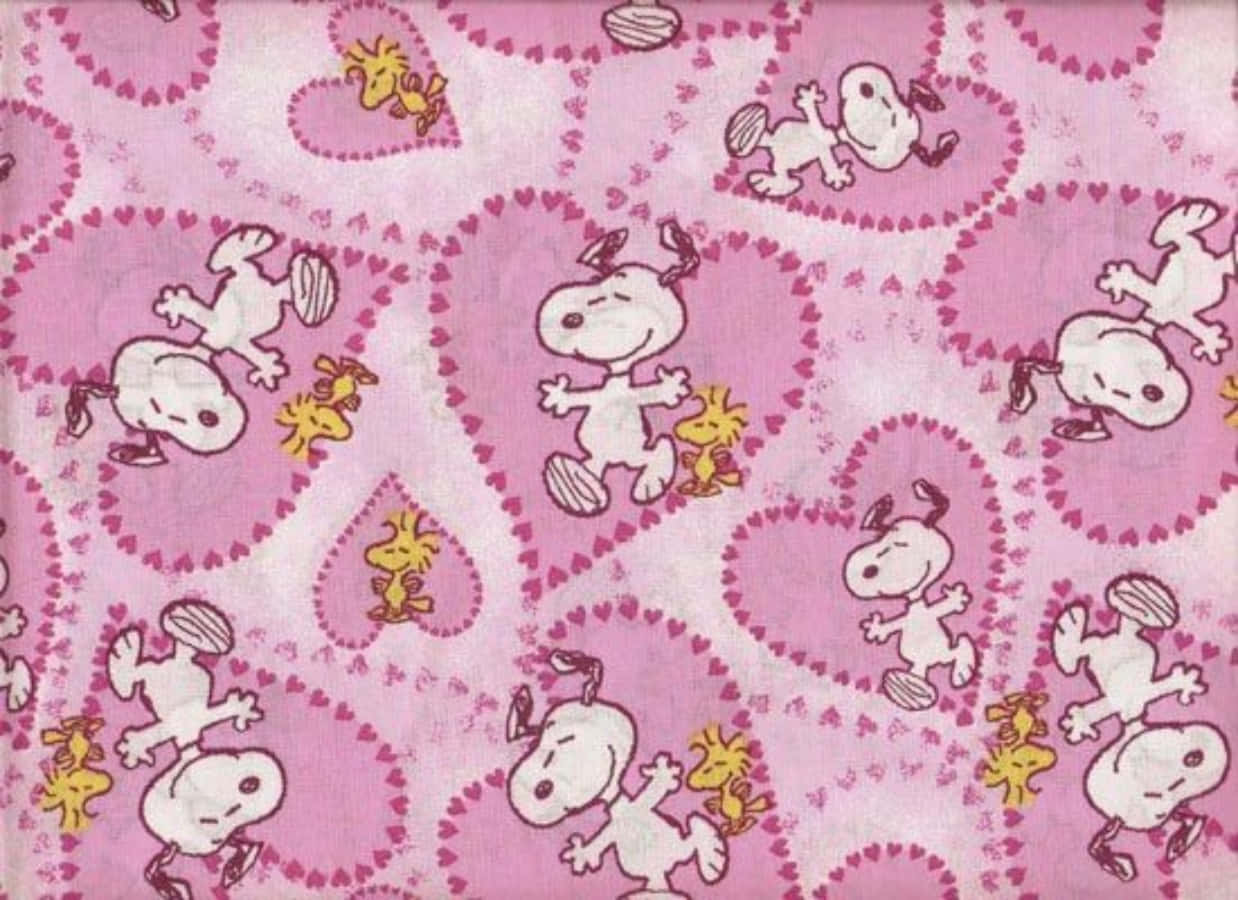 Woodstock ve Snoopy Sevgililer Günü Pembe Kalpler Duvar Kağıdı