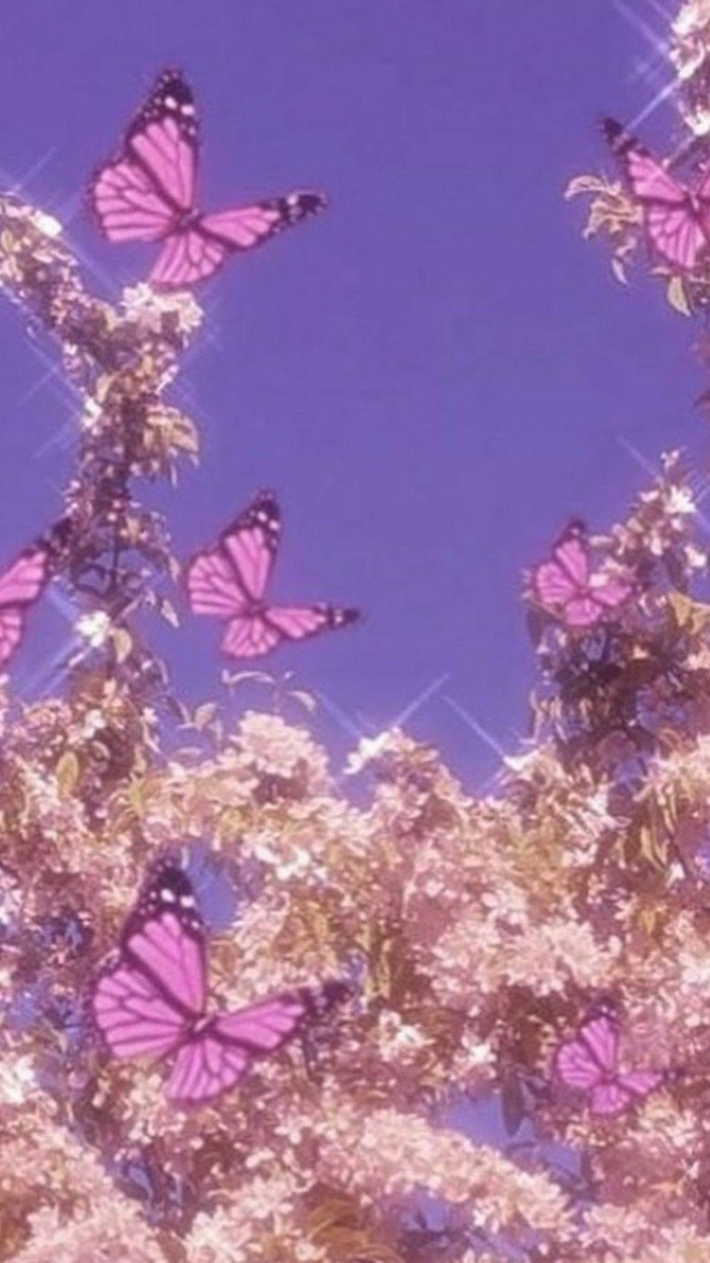 Y2k Estetiği Parıltılı Pembe Kelebekler Duvar Kağıdı