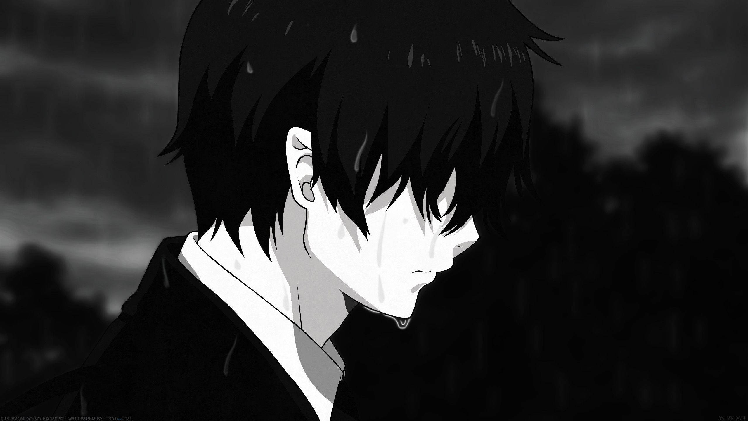 Yağmurda ağlayan genç ve yalnız bir anime çocuğu Duvar Kağıdı