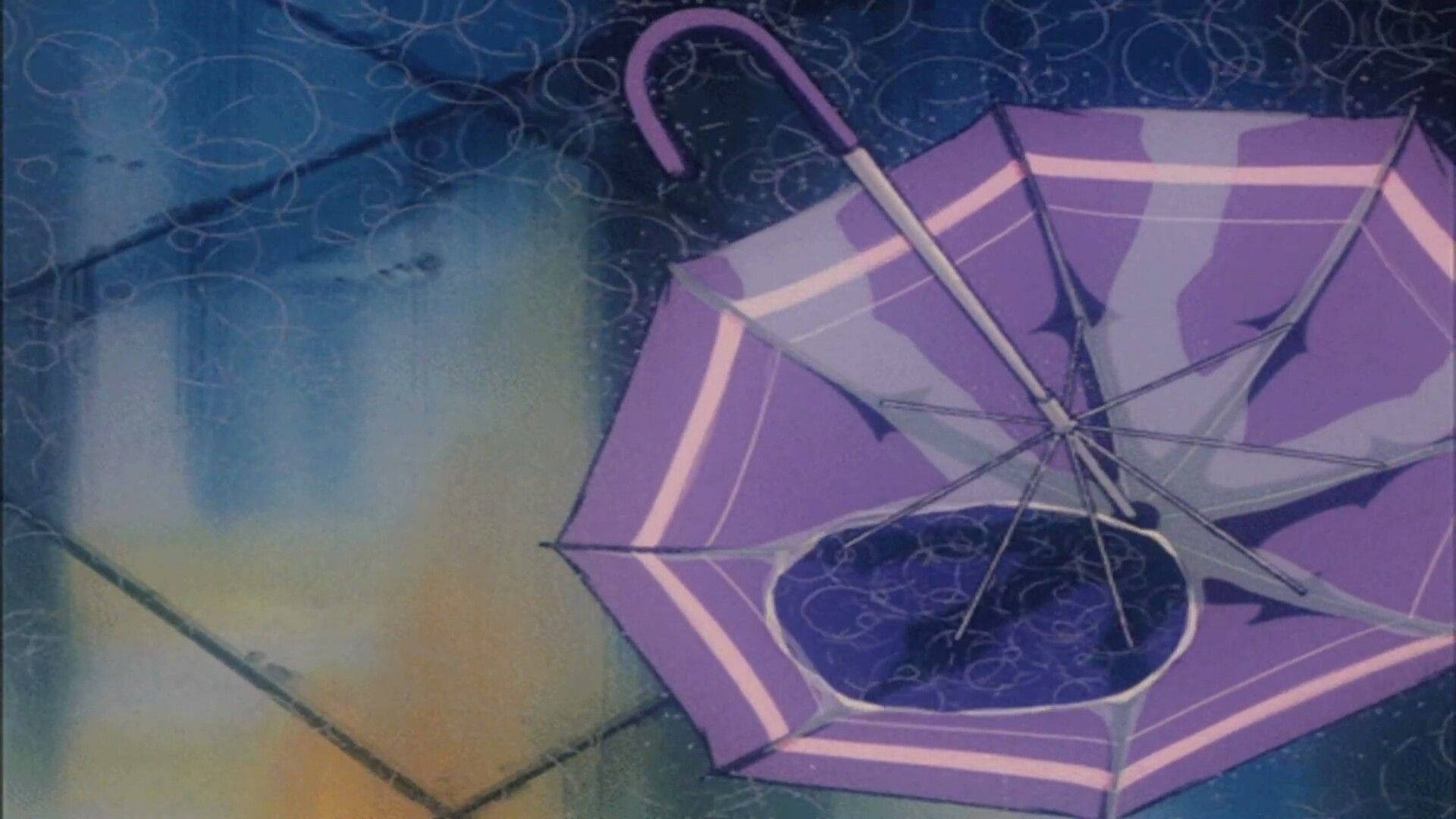 Yağmurda Şemsiye Retro Anime Estetiği Duvar Kağıdı