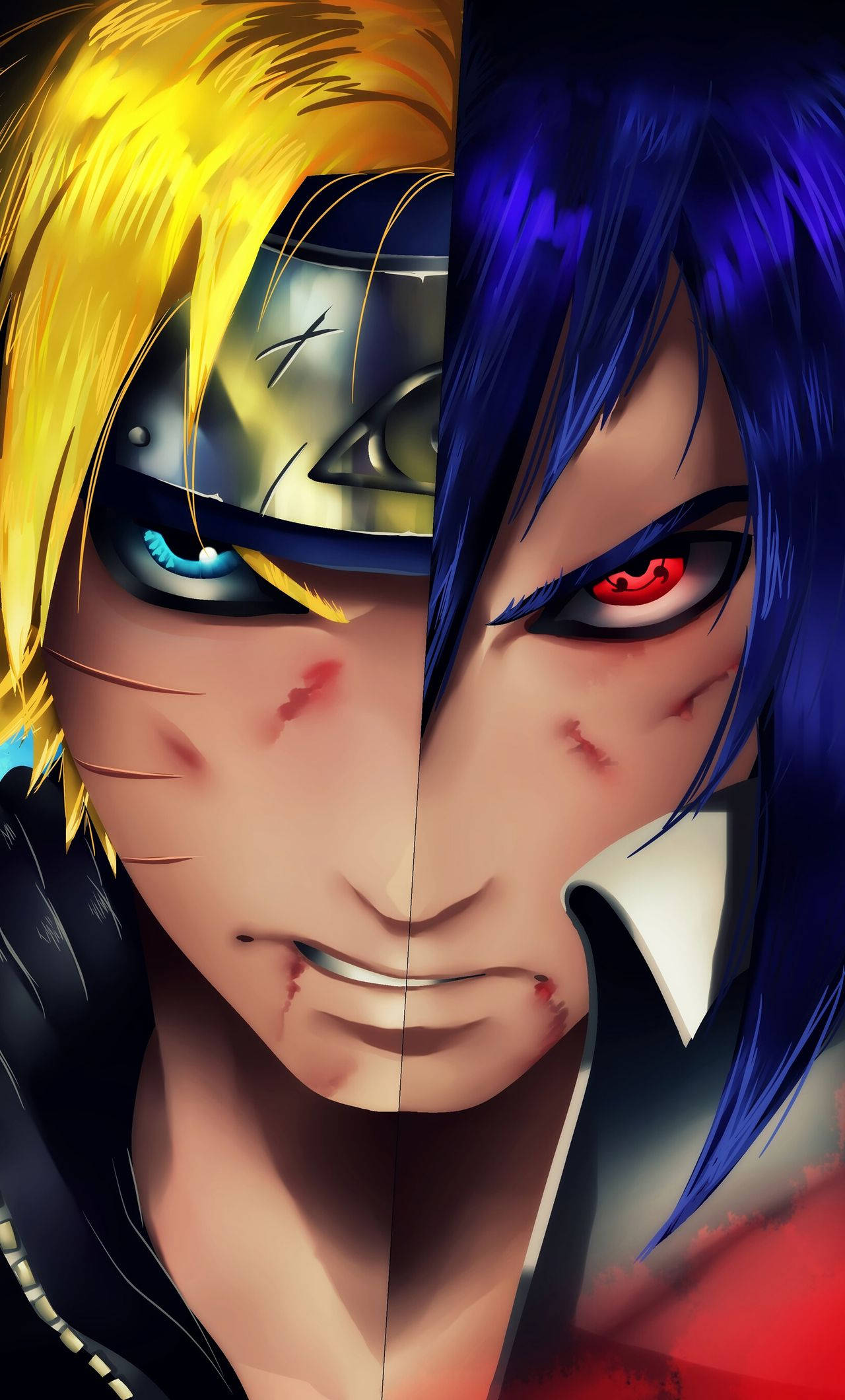 Yarım Yüz Sasuke Naruto iPhone Dijital Boyama Duvar Kağıdı