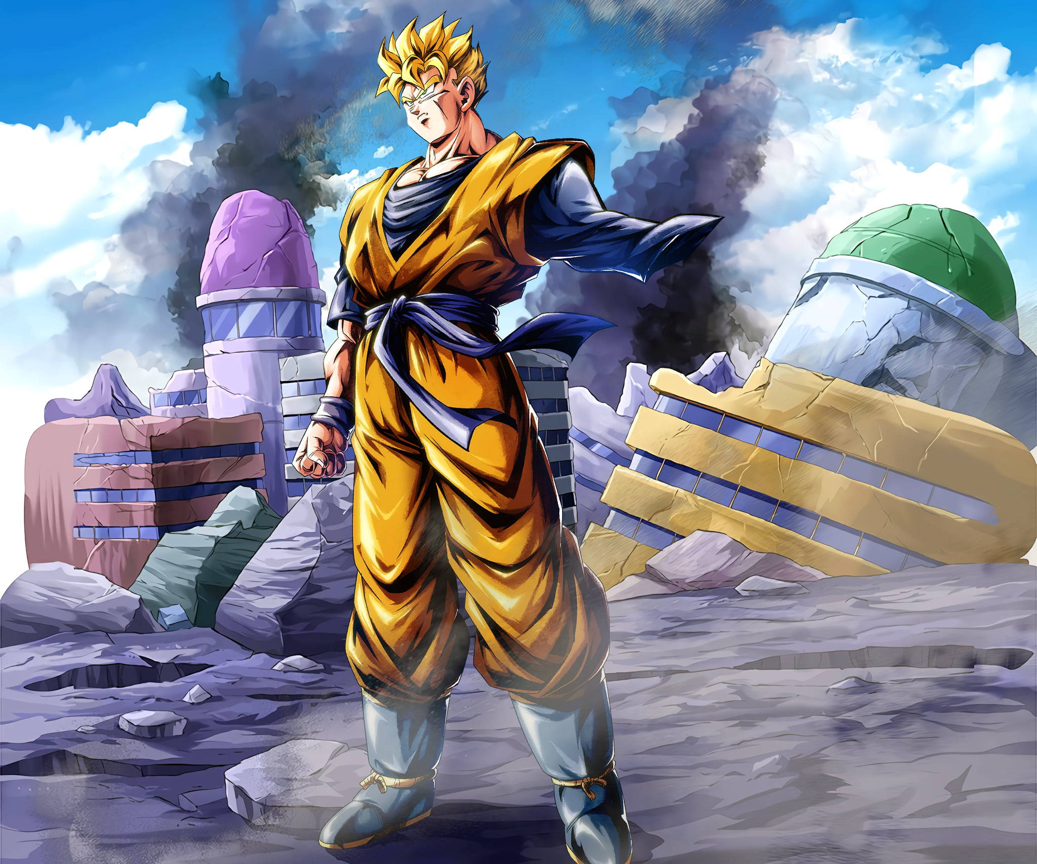 Yaşlı Gohan Süper Saiyan 2 Harabelerde Duvar Kağıdı