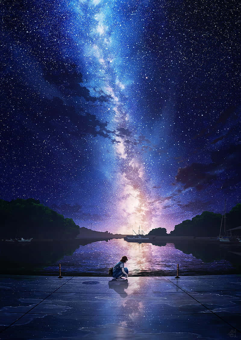 Yatay Gökyüzü Gece Anime Duvar Kağıdı