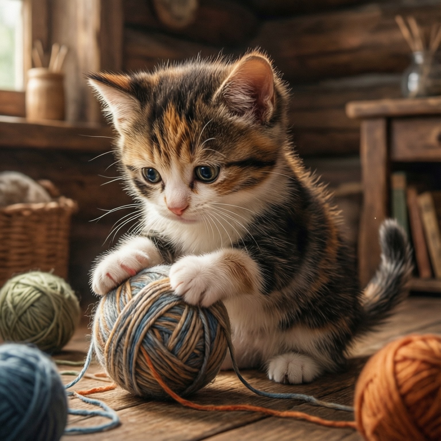 Yavru Kedi ve Yumak Duvar Kağıdı