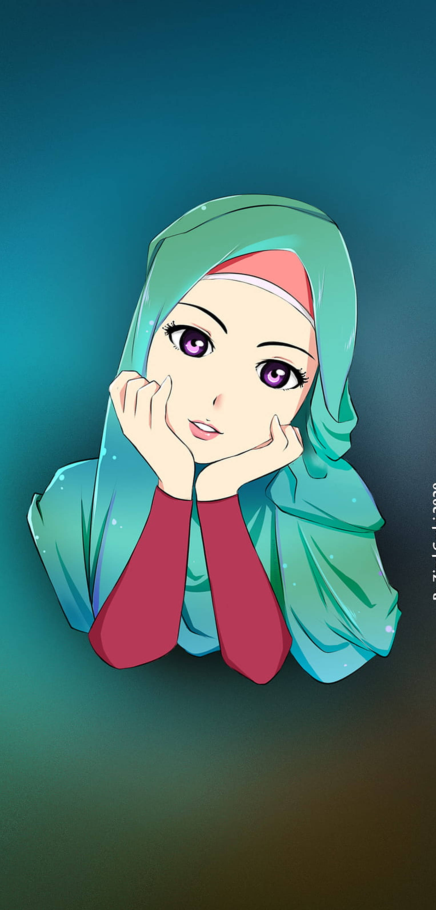 Yeşil Başörtülü Karikatür Duvar Kağıdı