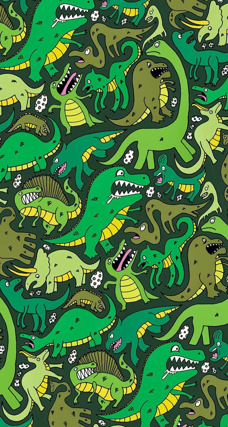 Yeşil Dino Kawaii iPhone Duvar Kağıdı