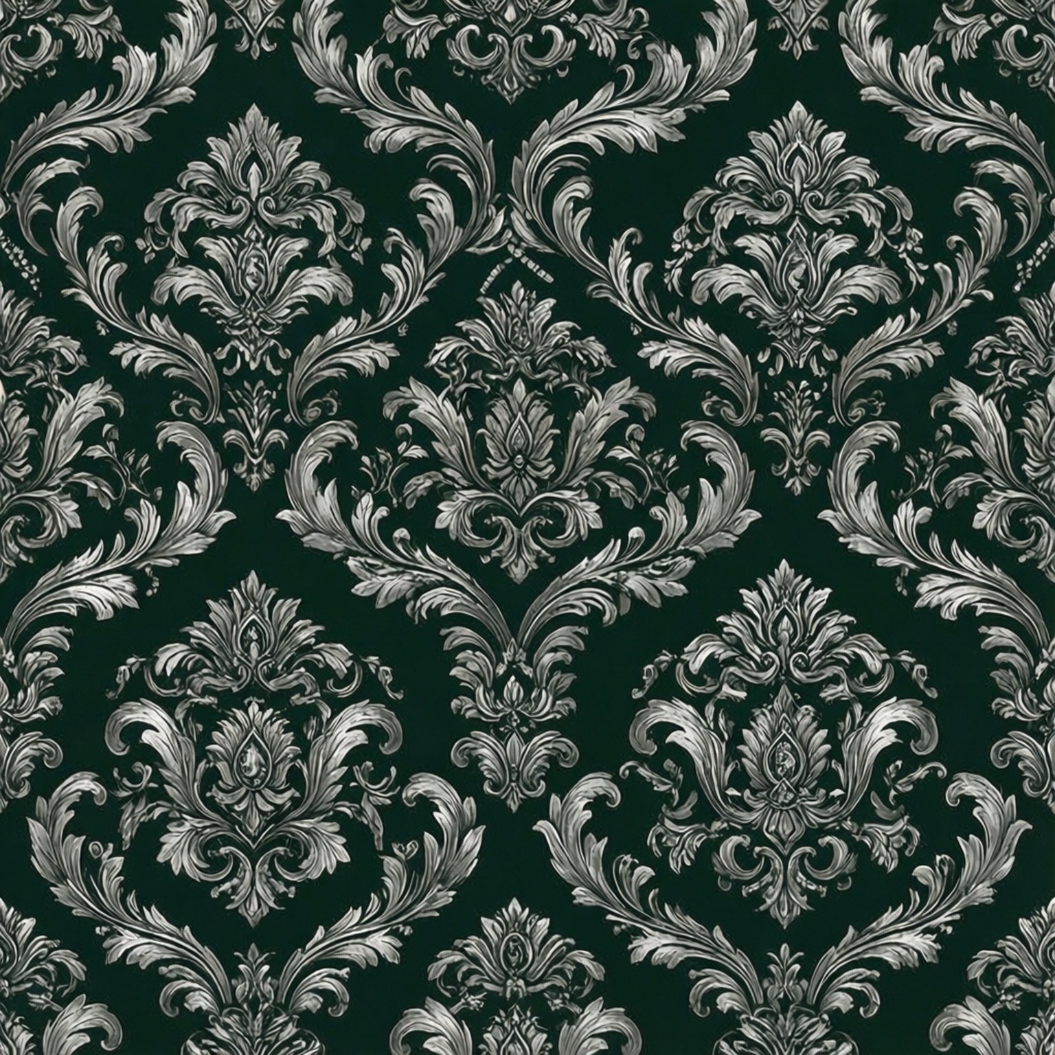 Yeşil Gümüş Damask Duvar Kağıdı