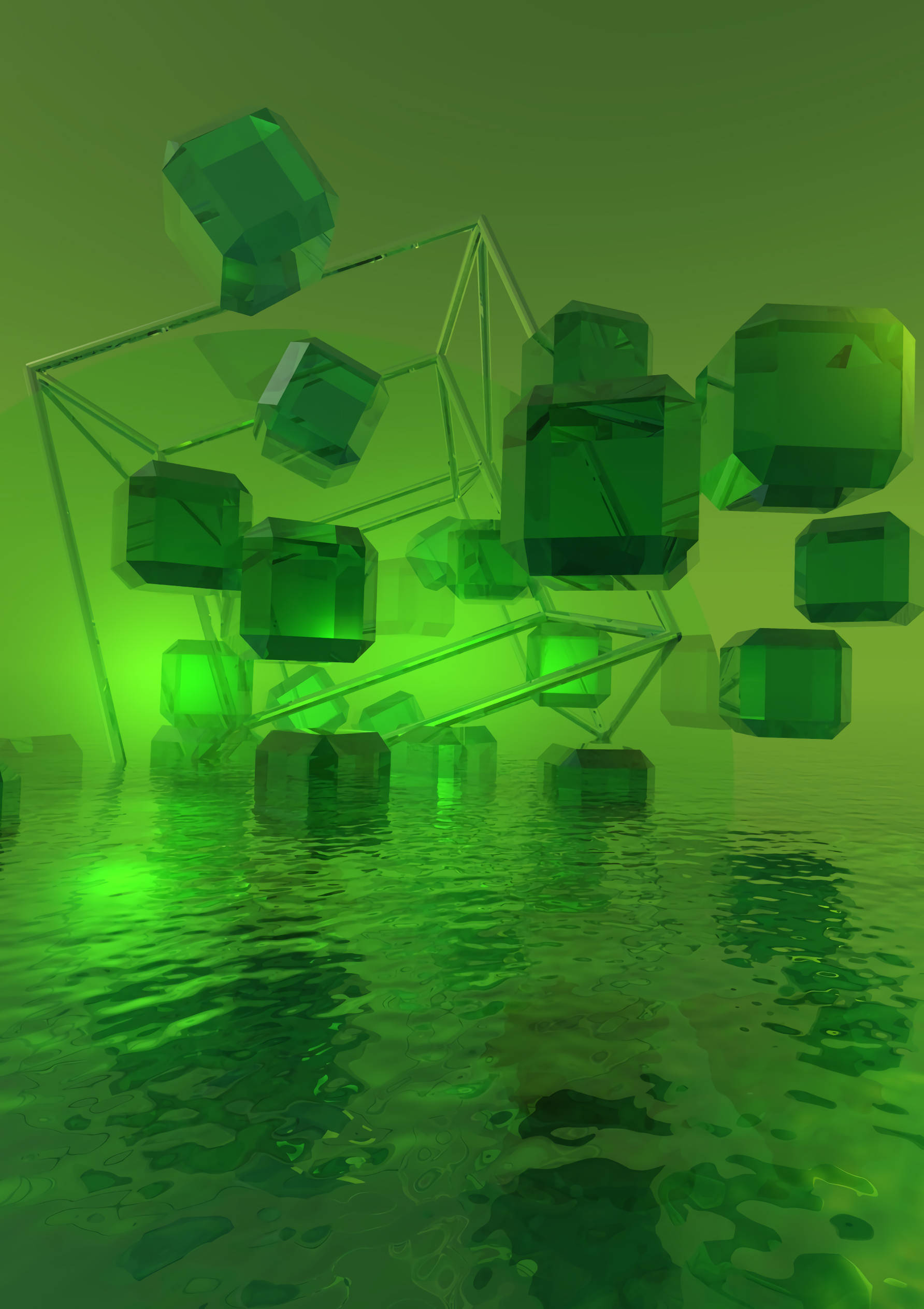 Yeşil Kristal 3D Küpler Duvar Kağıdı
