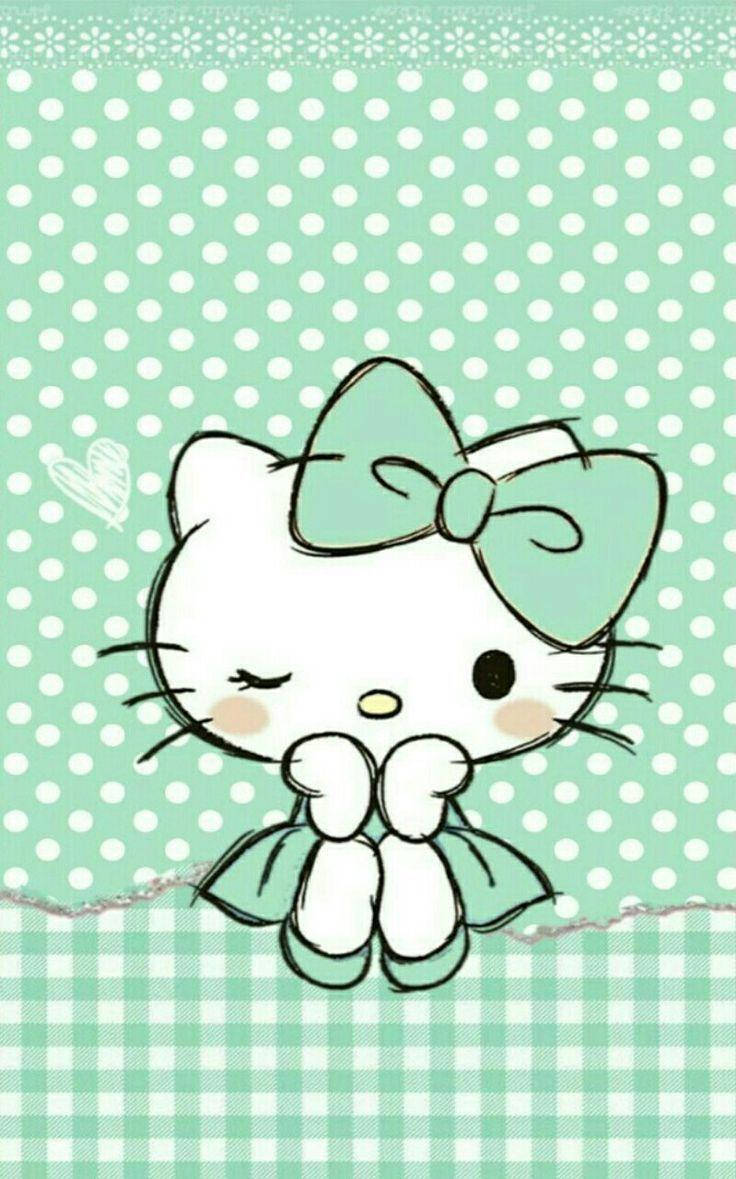 Yeşil Puantiyeli Hello Kitty Estetiği Duvar Kağıdı