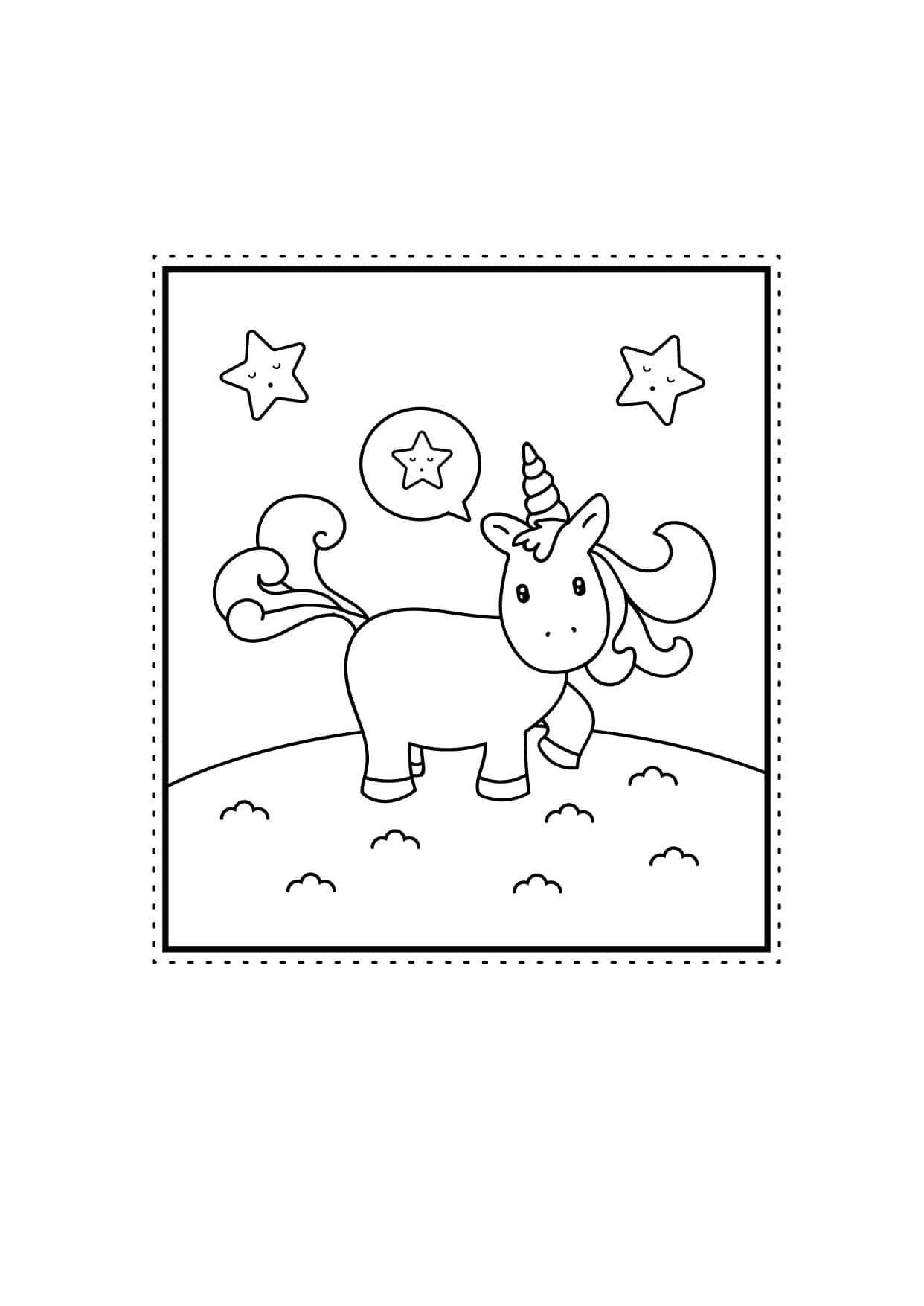 Yıldızlı Unicorn Boyama Sayfası Resmi Duvar Kağıdı