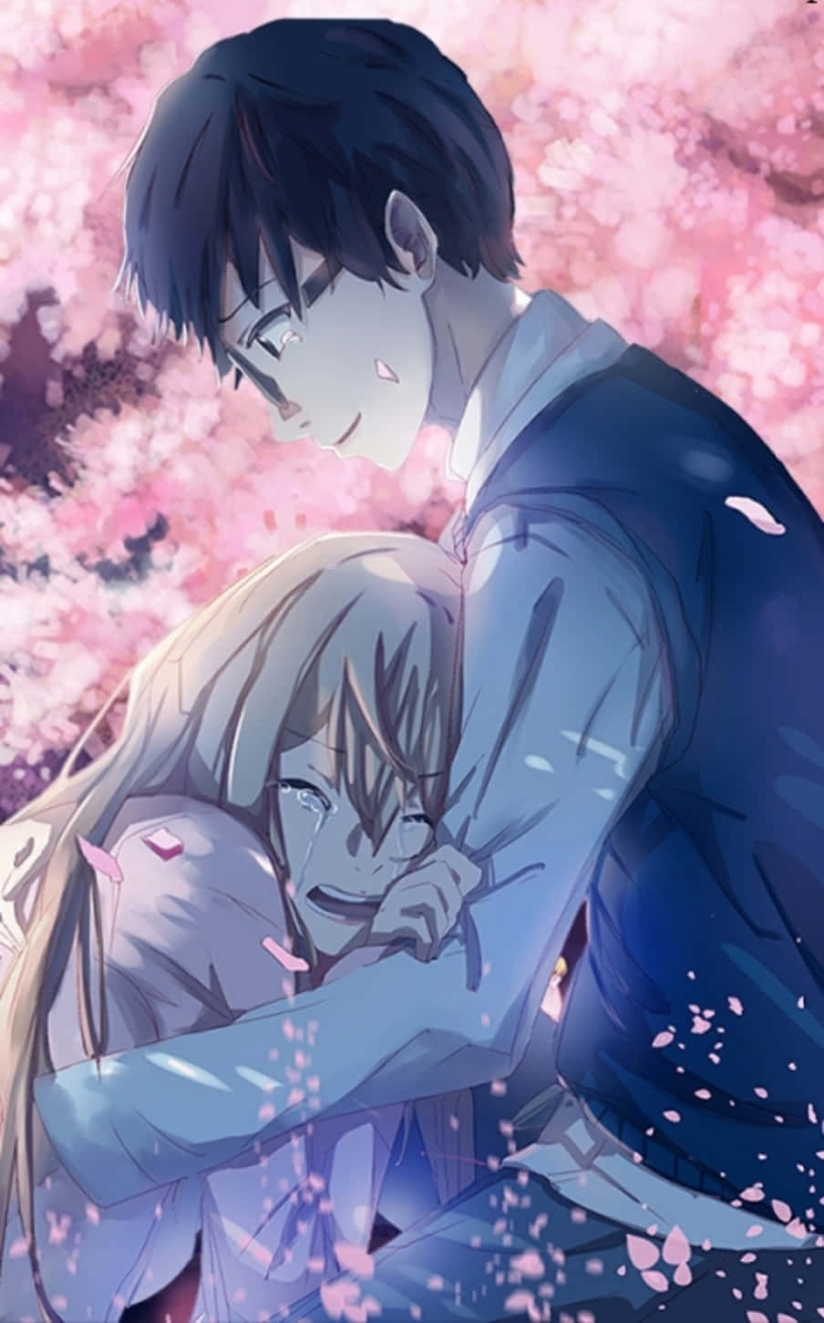 Your Lie In April iPhone Kaori Ağlayarak Sarılma Resimleri Duvar Kağıdı