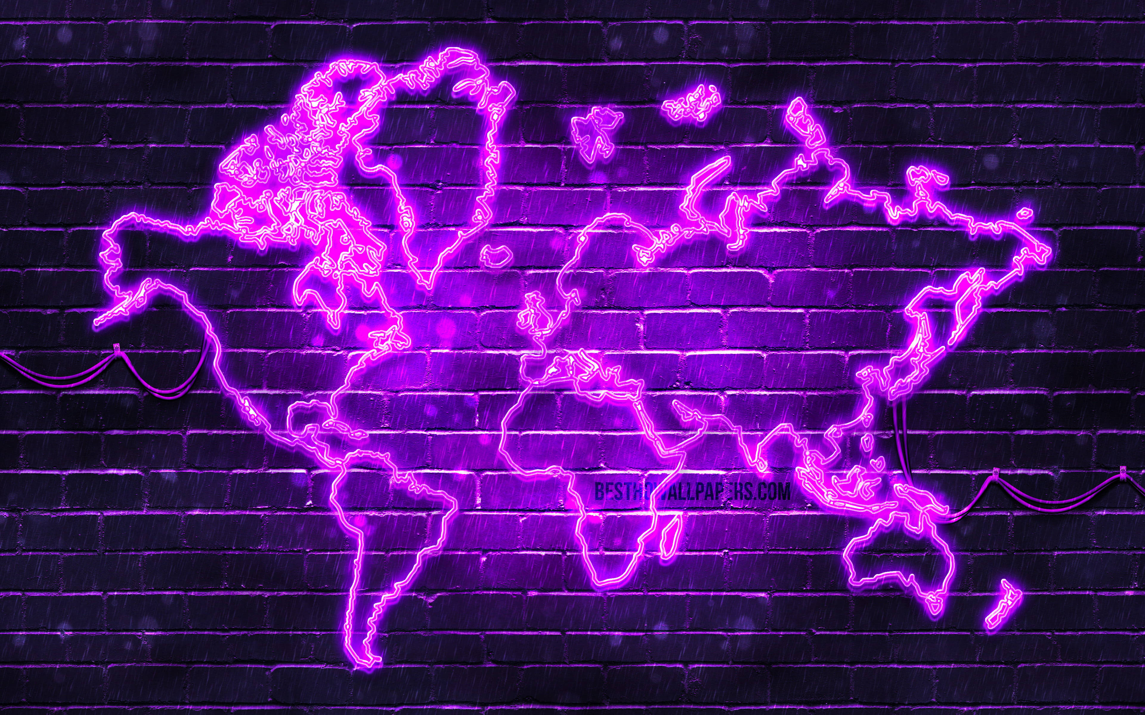 Yüksek Çözünürlüklü Neon Mor Dünya Haritası Gösterimi Duvar Kağıdı