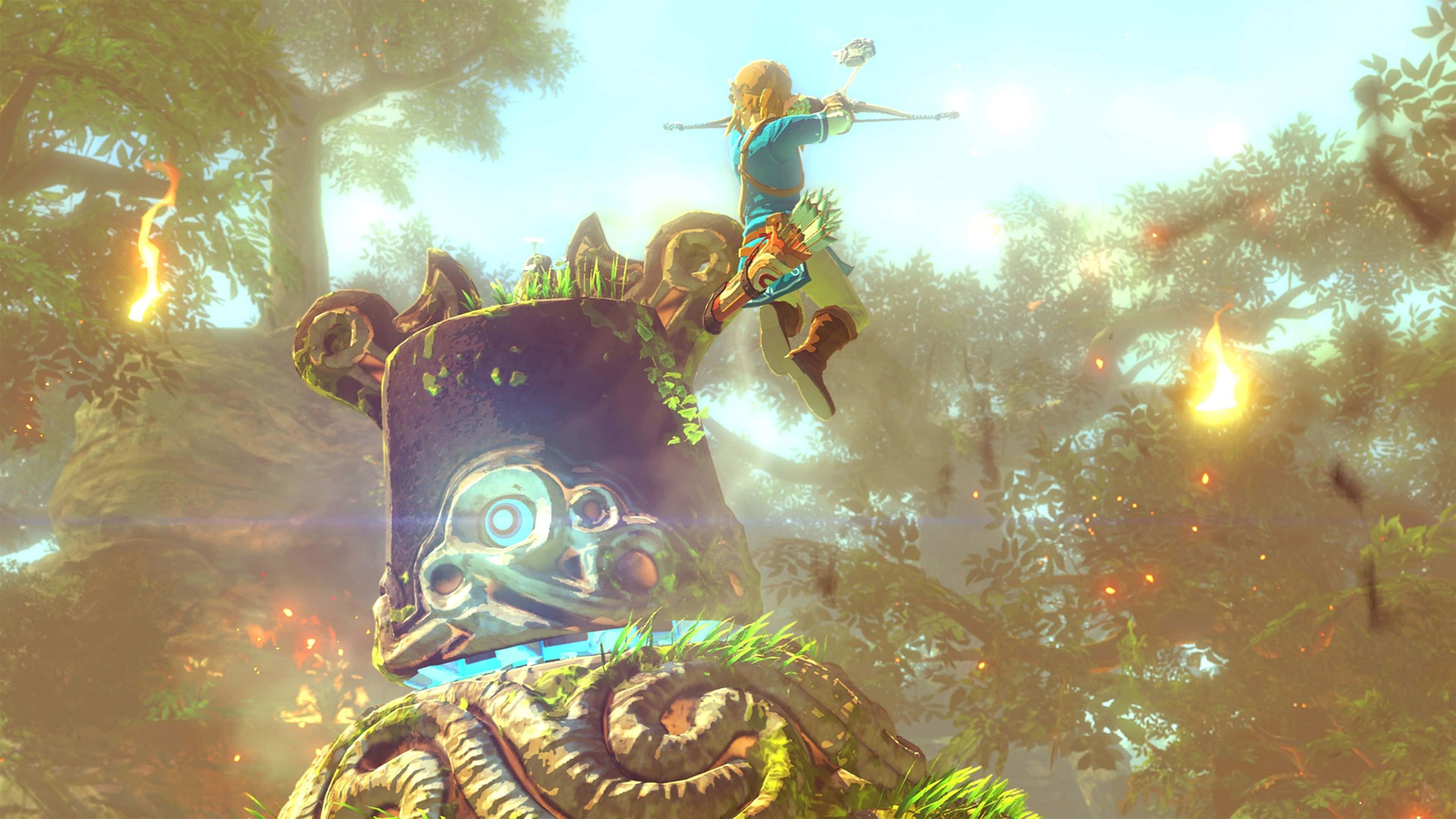 Zamanın kahramanı Link, efsanevi Zaman Ocarina'sını tutarken Duvar Kağıdı