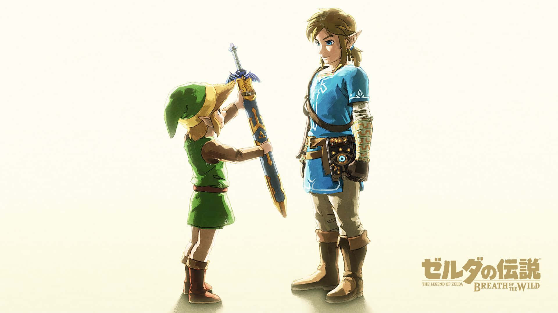 Zelda Botw Küçük Link Büyük Link'e Kılıç Veriyor Duvar Kağıdı