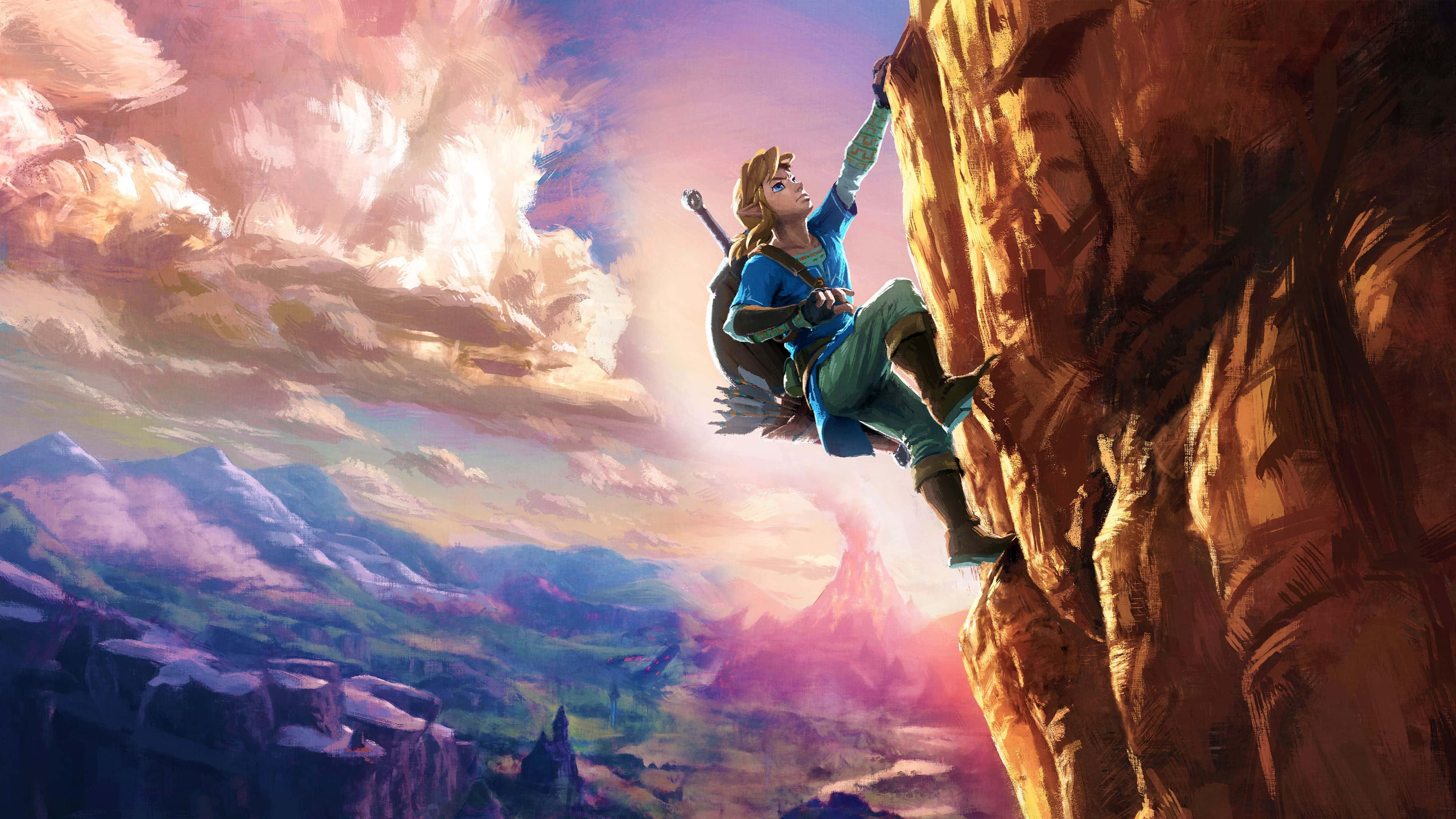 Zelda Botw Link Bir Dağa Tırmanıyor Duvar Kağıdı