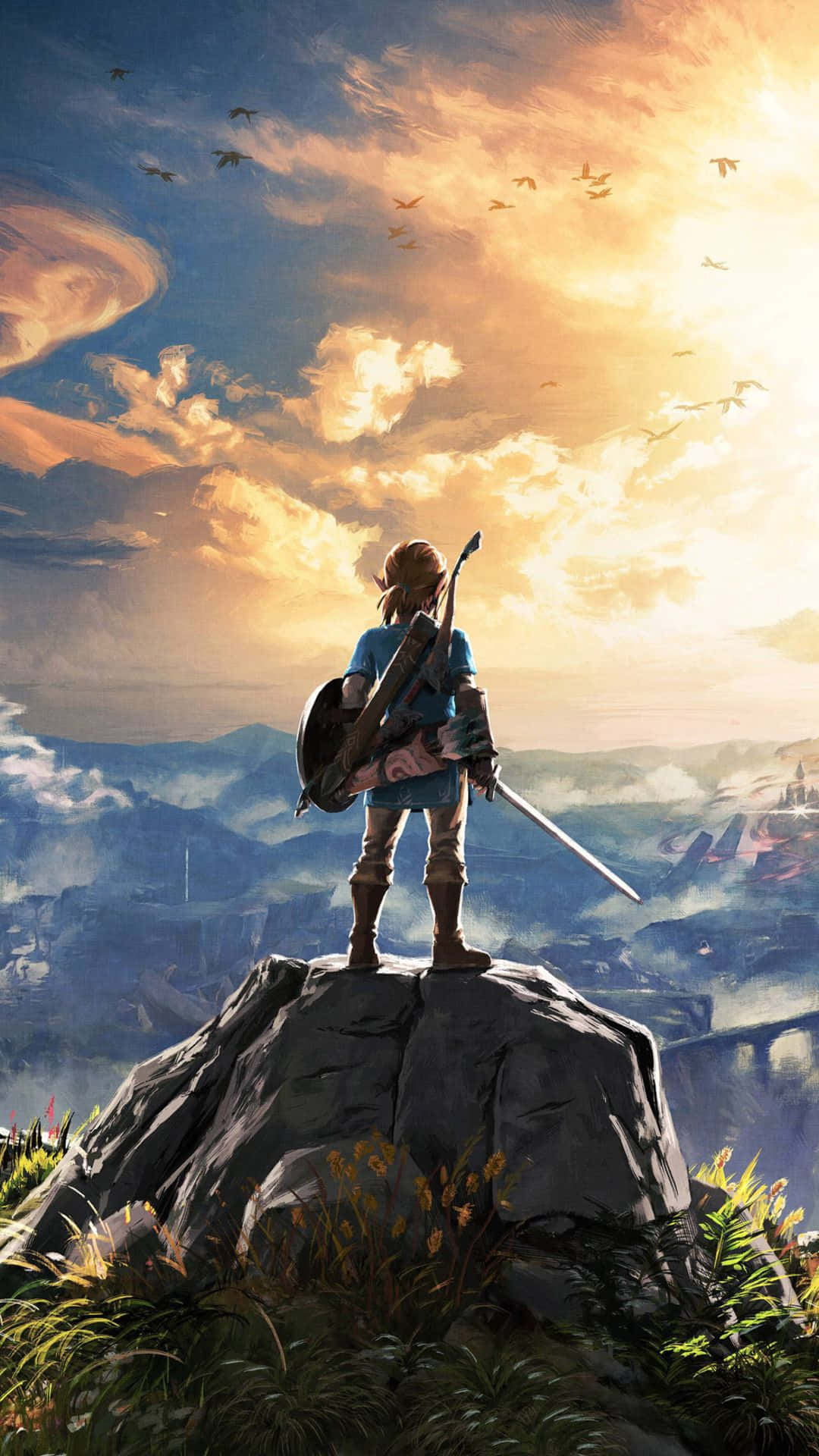 Zelda Botw Link Bir Kayanın Üzerinde Duruyor Duvar Kağıdı