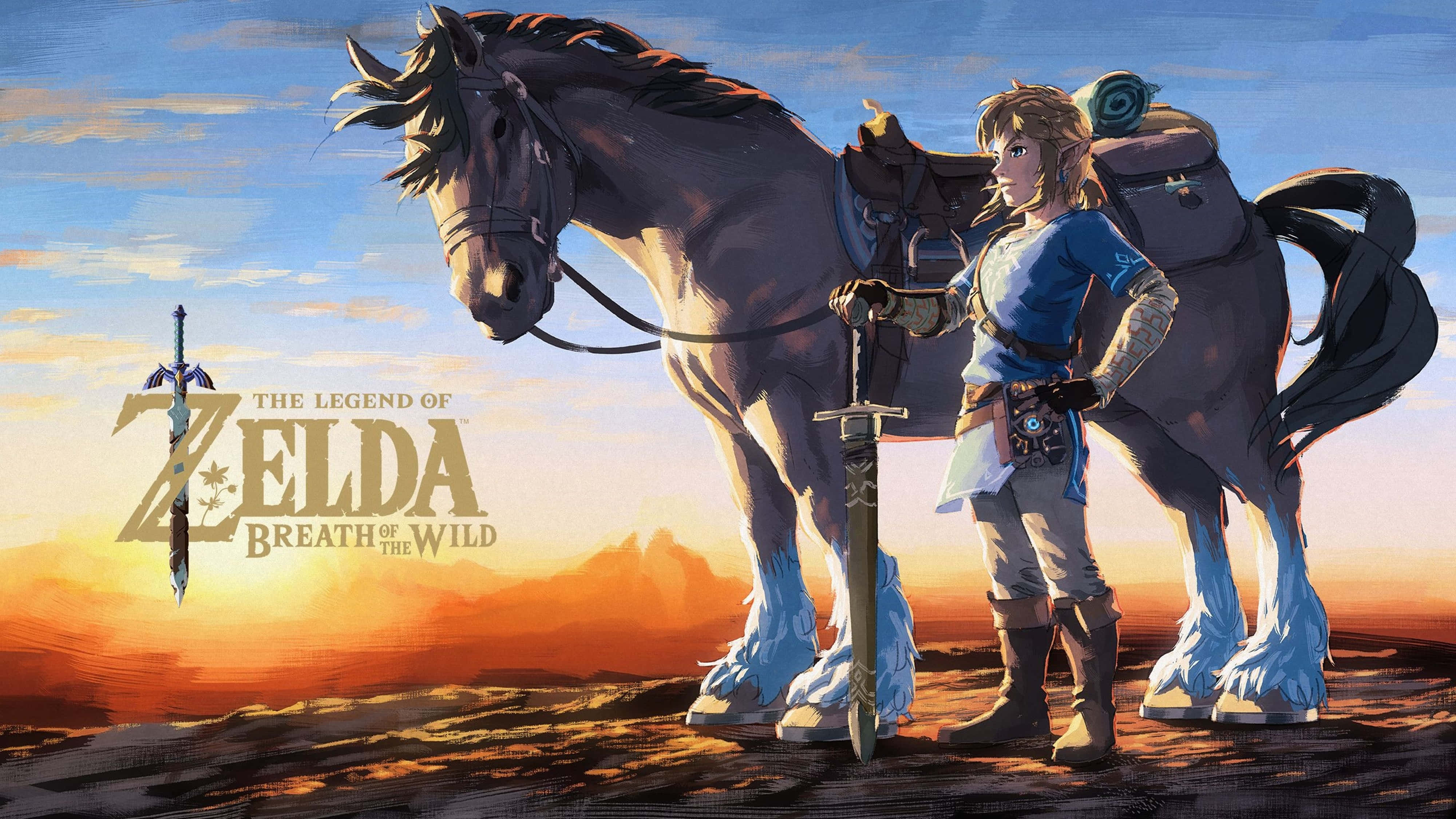 Zelda Breath Of The Wild 4K Link Atla Birlikte Duvar Kağıdı