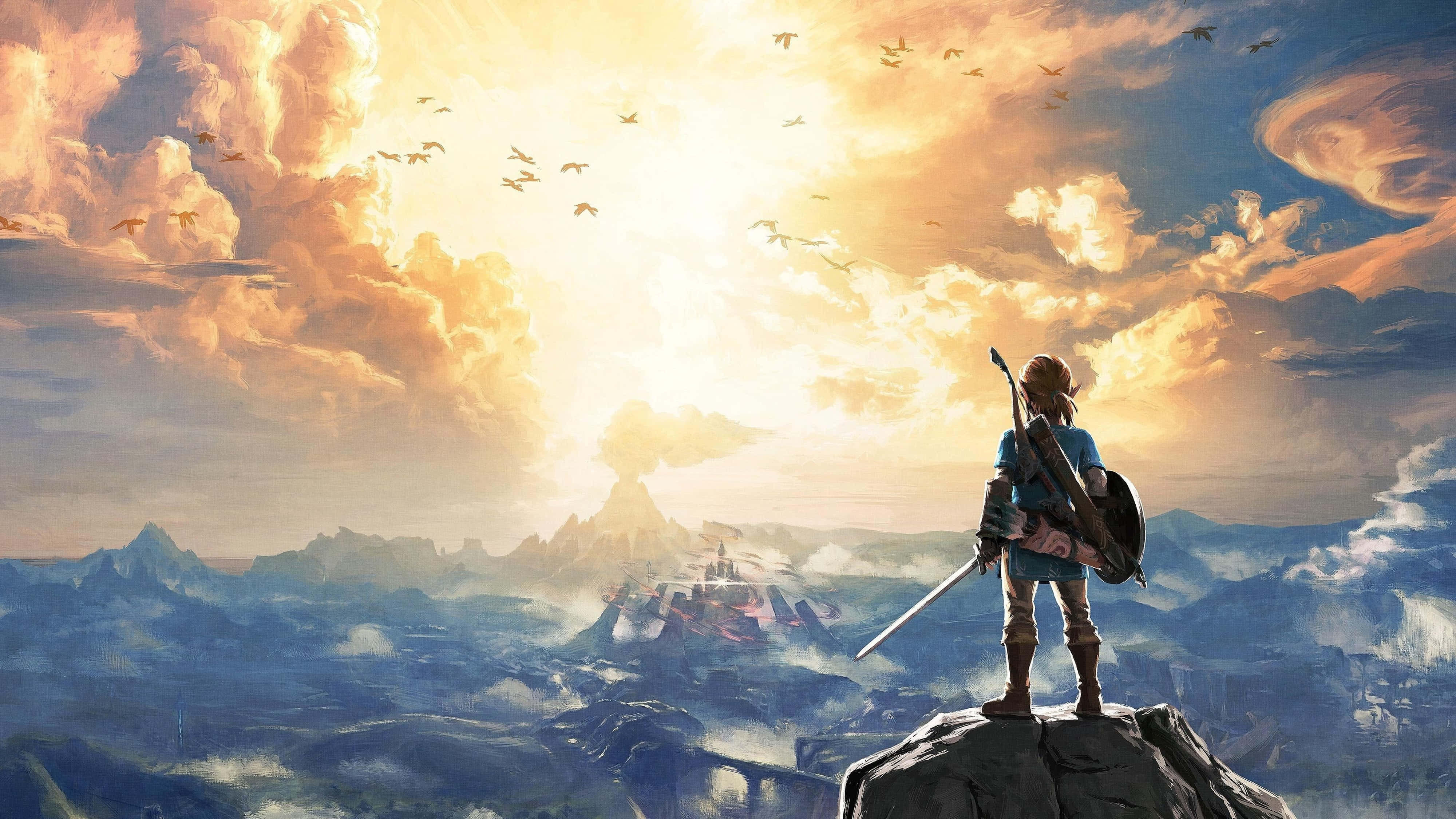 Zelda Breath Of The Wild 4K Link Gökyüzüne Bakıyor Duvar Kağıdı