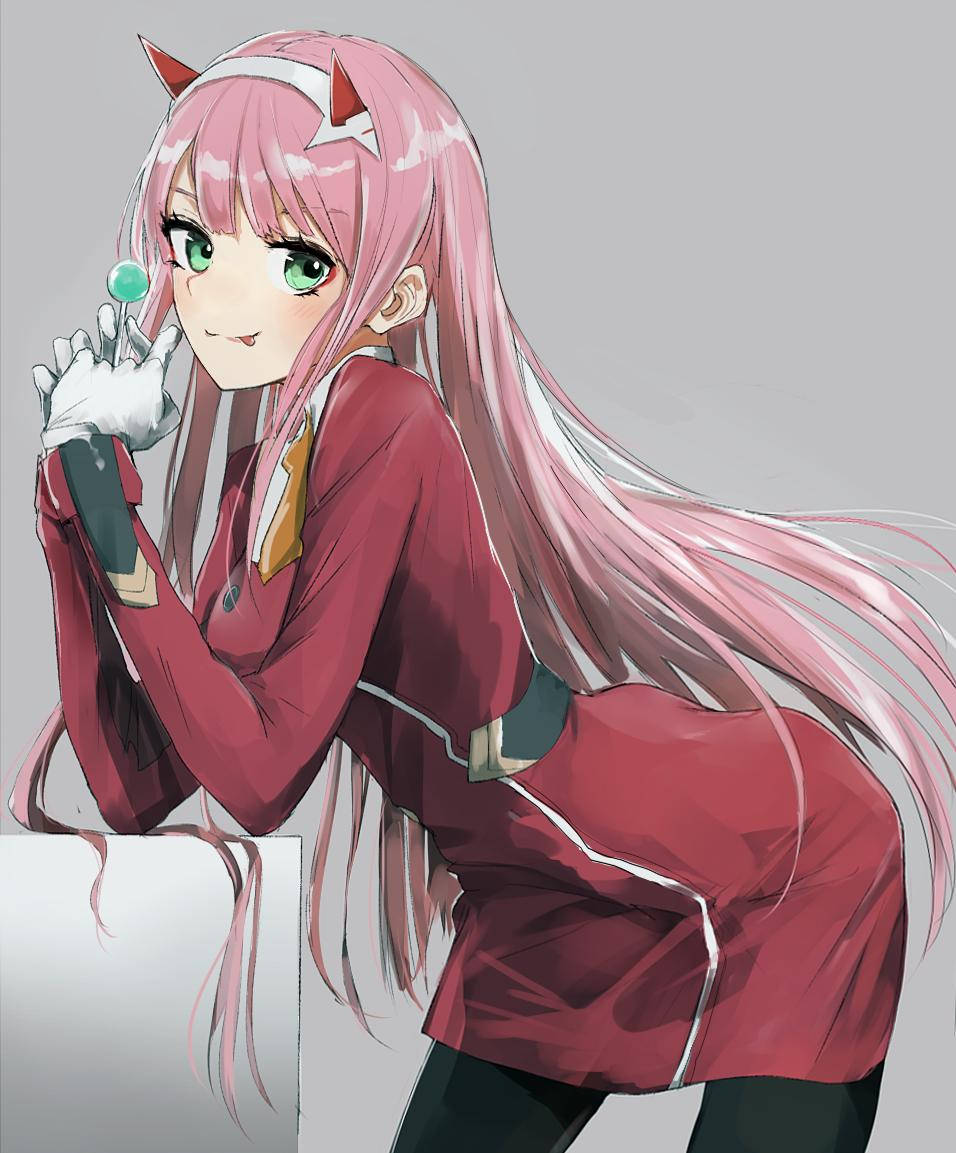 Zero Two Lezzetli Bir Lolipopun Tadını Çıkarıyor Duvar Kağıdı