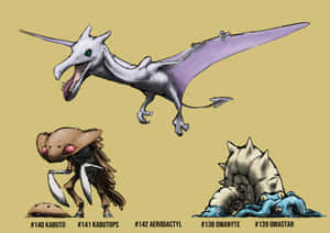 Aerodactyl, Kabutops ve Omastar — Kahverengi estetik GIF Duvar Kağıdı