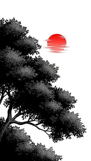 mürekkep, ağaç, güneş, minimalist — 1440x2560 Duvar Kağıdı