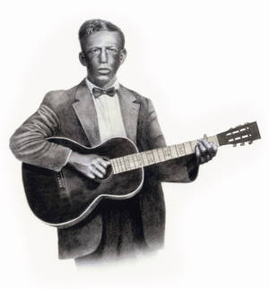 Amerikalı Blues Sanatçısı Charley Patton Gitarıyla — Siyah beyaz estetik Duvar Kağıdı