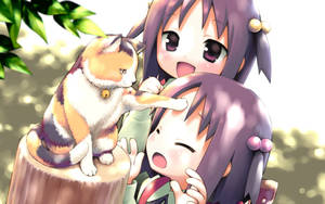 Anime çocuklar ve kedi duvar kağıdı — Anime çocukları Duvar Kağıdı