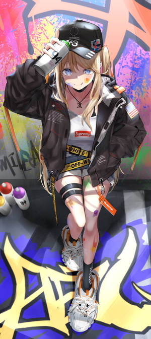 Anime Kızı Duvar Graffiti iPhone — Pixel 10 Pro Fold Duvar Kağıdı