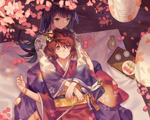 Anime lezbiyen kimono duvar kağıdı