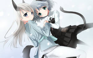 Anime Lezbiyen kedi çifti duvar kağıdı